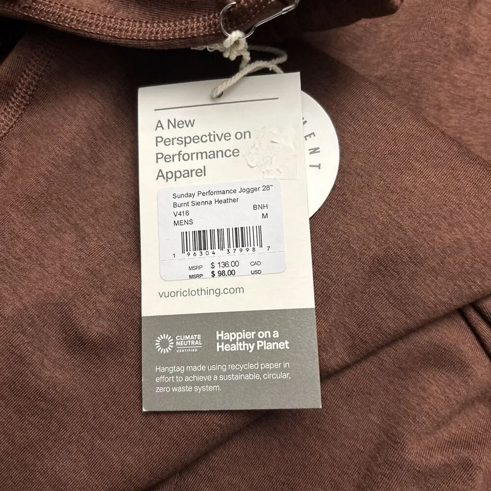 Vuori Men’s Sunday Performance Jogger Sweatpant Medium - Burnt Sienna Brown New